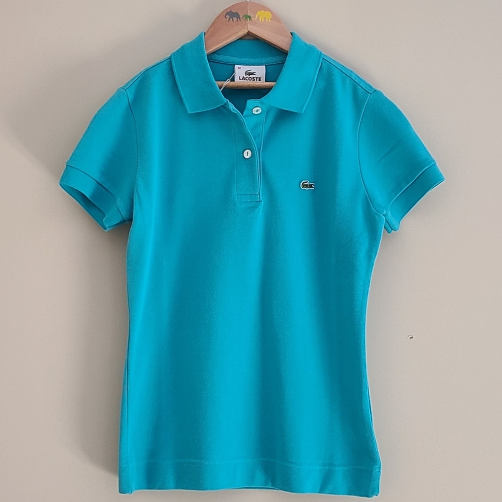 Lacoste Pique Stretch Polo Youth Girls Teal Slim Fit Classic Cotton Shirt